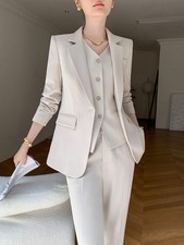 Women Suit Set 2025 New Autumn Short Wide Leg Pants Professional Coat Vest 3pcs