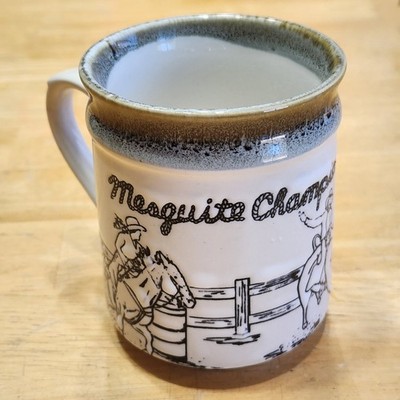 Vintage Mesquite Championship Rodeo Coffee Mug Bull Horse Cowboy TEXAS