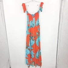 On The Road Maxi Dress Size Medium Green Tie Dye Off Shoulder Boho Travel Vacay