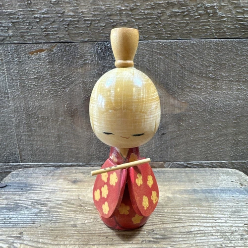 VTG Handmade Japanese Kokeshi Wooden Doll Artist Signed Stamp Fujikawa Shoei 6”