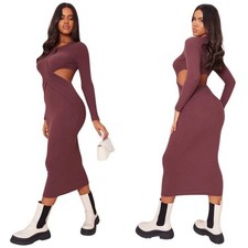 Pretty Little Thing Brushed Rib Cross Waist Long Sleeve Maxi Dress SZ 8 NWT $49