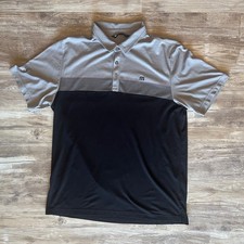 Travis Mathew Polo Shirt Mens XL Grey/Black Short Sleeve Logo Golf Preppy Casual