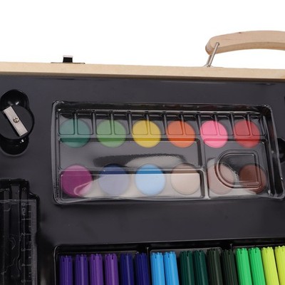 Kids Drawing Kit Wood Box Packed Assorted Bright Colors Multi Purpose Wooden SET