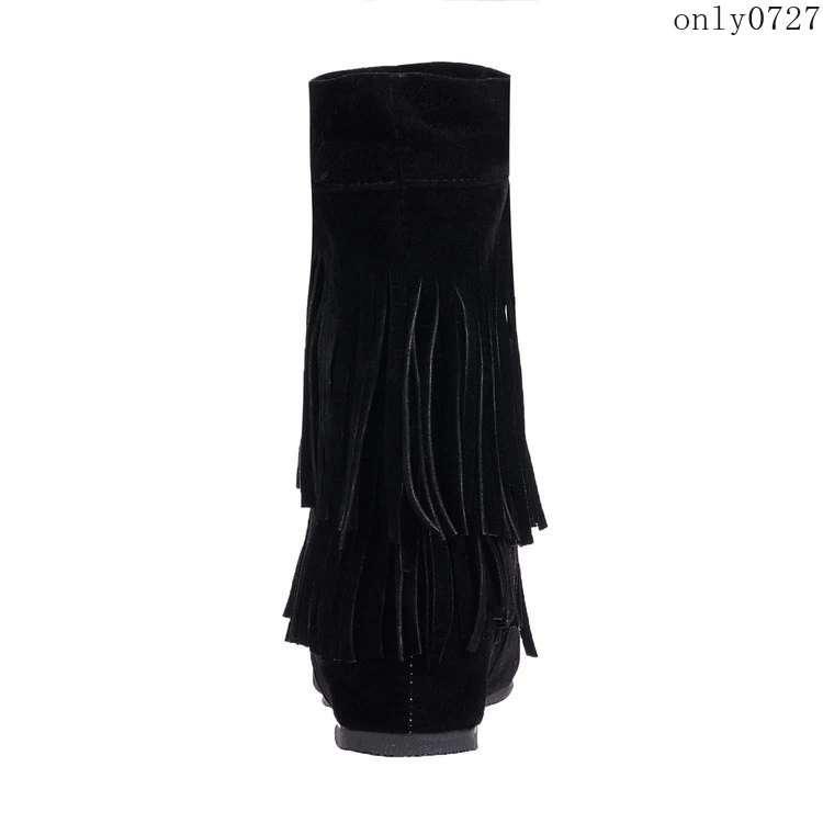 Botas para mujer con flecos de borla bohemia ocultas tacón de cuña invierno botas al tobillo zapatos Foto 4 de 4