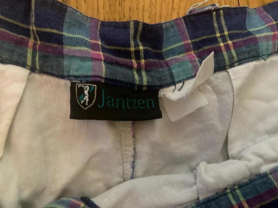Jantzen Madras Shorts Plaid Men's Blue Purple Yellow Teal Used Good 36 Golf - Image 2 of 3
