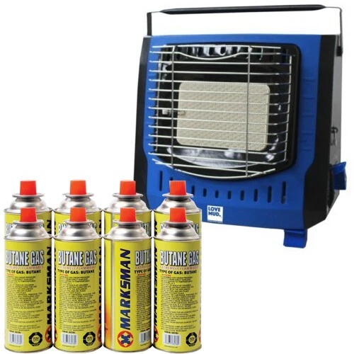 2KW PORTABLE GAS HEATER OUTDOOR CAMPING FISHING + 8 BUTANE GAS BOTTLES  CANISTERS | eBay