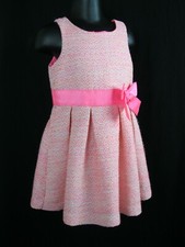 VTG Size 3T Dress Jumper Pink Bow Button Textured Pleated Dress