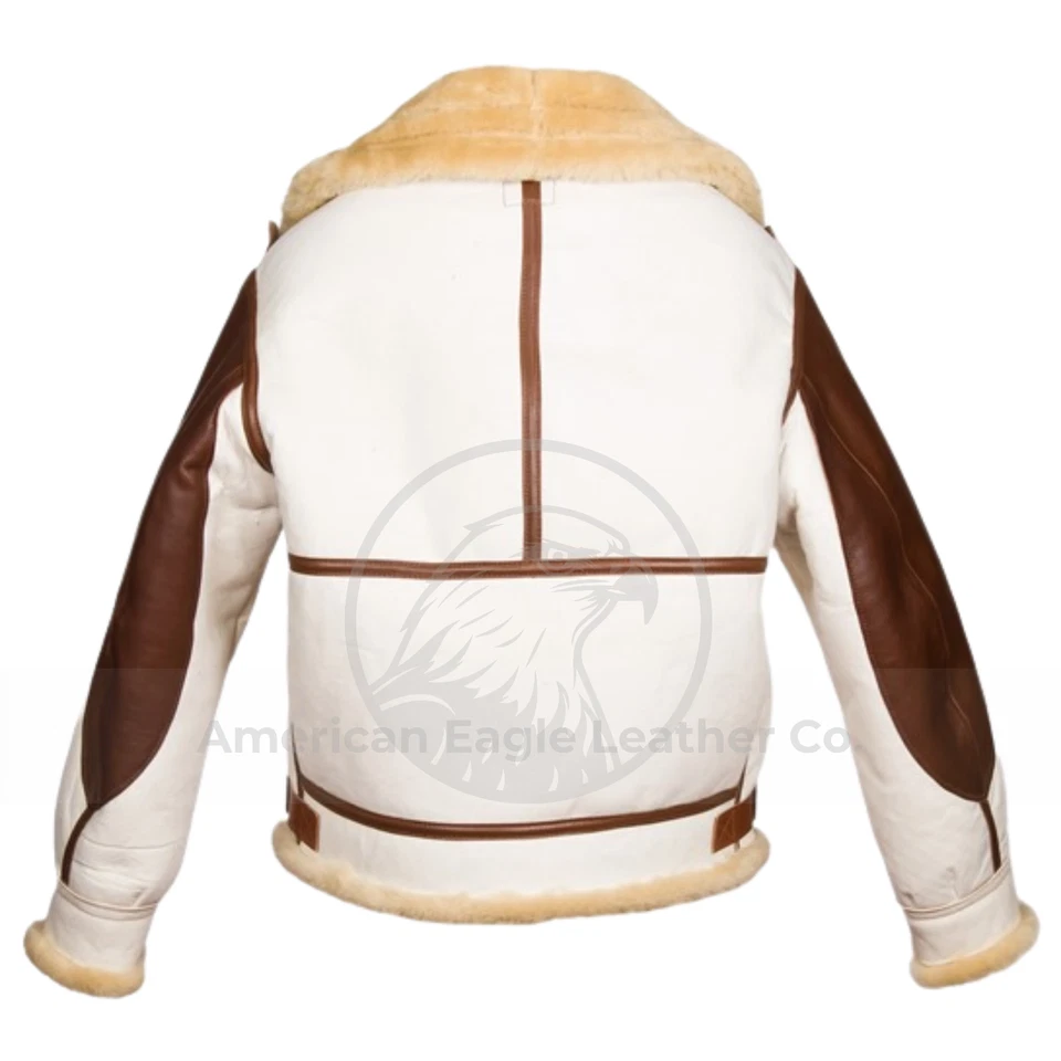 Chaqueta de cuero real blanca para hombre RAF Aviator B3 piloto bombardero volador piel de oveja Foto 2 de 4
