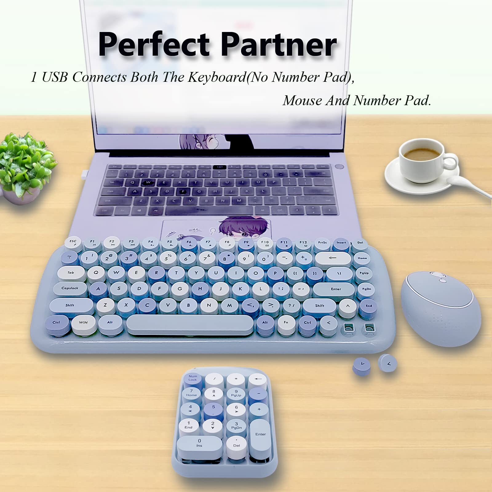 Wireless Number Pad Ergonomic Cute Colorful Retro Mini Portable Numeric Keypa...