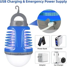 2 Packs 3-in-1 Mosquito Killer LED Camping Flashlight USB Charging Blue
