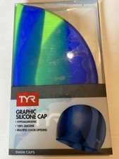 New TYR Tie Dye Graphic 100 Silicone Blue Green Swim Swimming Cap