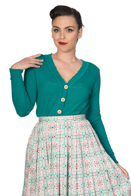Damen-Cardigan grün V-Ausschnitt Knopf Rockabilly Retro Juni BANNED Apparel