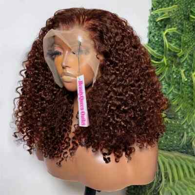 Brown Kinky Curly 13x4 Short Bob Lace Wigs Brazilian Human Hair