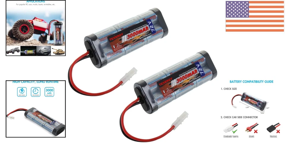 Performance-Driven 7.2V 3000mAh NiMH Battery Pack with Tamiya Connector - 2-Pack - Image 2 of 4