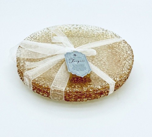 Turkish Glass Peach Pebbled 4 Plates Set Salad Dessert Clear Plates Set 8.2" NWT - Picture 4 of 12