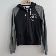 Victoria s Secret PINK Zip-up Hoodie Raglan Black Gray Punk Grunge