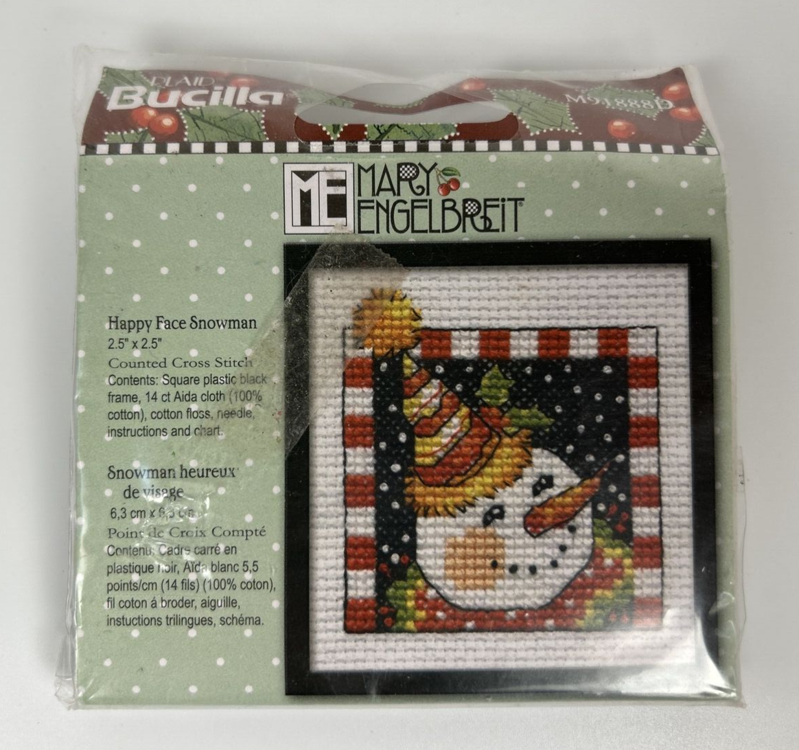 Brucilla Mary Engelbreit Happy Face Snowman 2.5X2.5 Cross sTitch