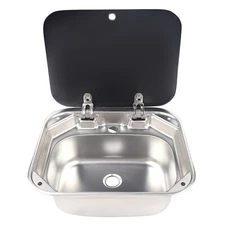 RV Caravan Camper Boat Stainless Steel Hand Wash Basin Kitchen Sink W/Lid