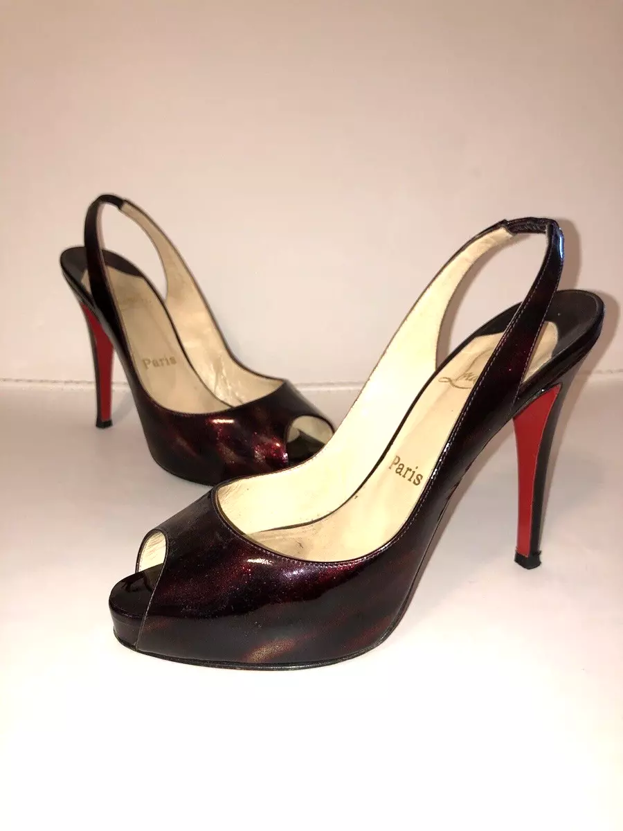 Christian Louboutin Burgundy Color Patent Leather Peep Toe Heels Size 39