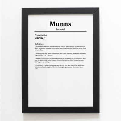 A4 PRINT - Munns - Funny Humorous Family Surname Definition