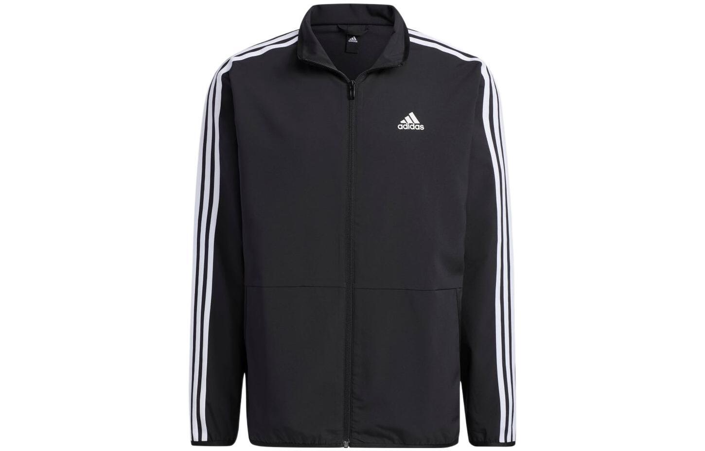 куртка с длинным рукавом и воротником-стойкой в полоску с логотипом adidas застегивается на молнию