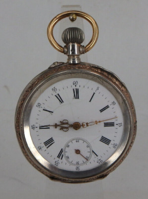 Herrentaschenuhr Merkur / Minerva hochwertiges Uhrwerk Silber um 1890 (95280)