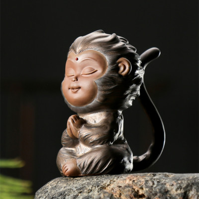 Newly Listed Home Decoration Yixing Zisha Tea Pet Monkey Sunwukong Animal Small
