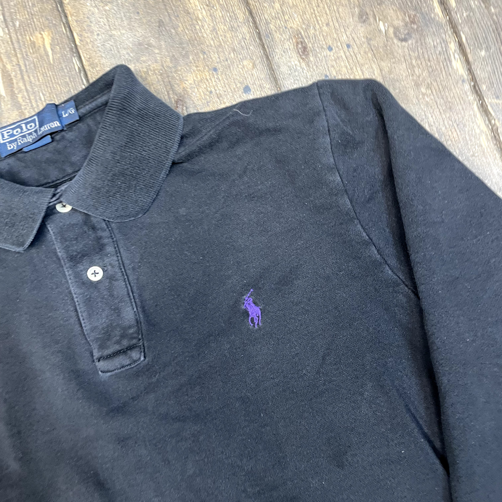 Ralph Lauren Polo Shirt Mens Y2K Vintage Long Sleeve Small Pony Top Black, Large image 4