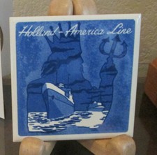 DELFT CERAMIC TILE HOLLAND AMERICA CRUISE LINE CORK COASTER WITH COA & BOX