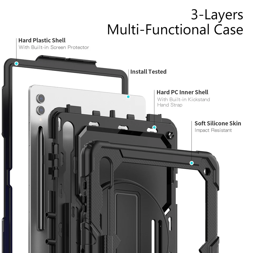 For Samsung Galaxy Tab S10 Ultra/S9+/S9FE/A9+ Shockproof Full Body Strap Case - Image 3 of 4