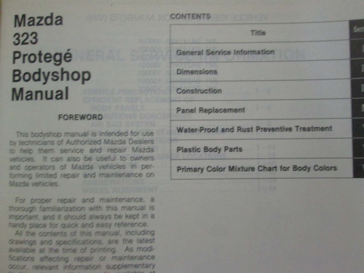 1995 Mazda 323 Protege Bodyshop Service Repair Shop Manual OEM