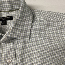 Banana Republic Mens STRETCH POPLIN Dress Shirt Slim Fit MEDIUM Plaid BLUE/GREEN