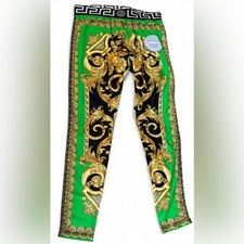 Versace Baroque Print Green, Gold & Black Leggings Multicolored Leggings Size 5