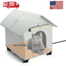 Elevated Heated Cat House for Outdoor Cats in Winter,Waterproof  Insulated,Grey
