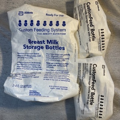 Abbott  Breast Milk Storage Bottle Lot Of 4 Sealed With Reusable Caps NEW!