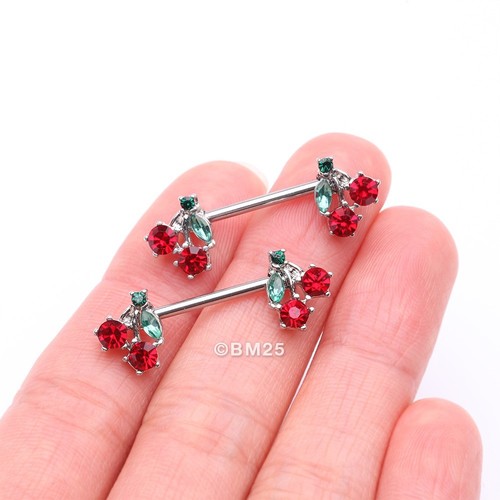 A Pair of Luscious Cherry Sparkle Fruit Nipple Barbell - Picture 5 of 10