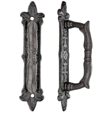 2 Large Cast Iron Door Handles Rustic Heavy Duty Garden Gate Shed Barn Pull 9”