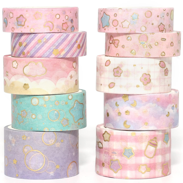 10 Rollen Washi Tape Set, Masking Tape, Goldfolie Dekorative KlebebäNder, Klebeb-image