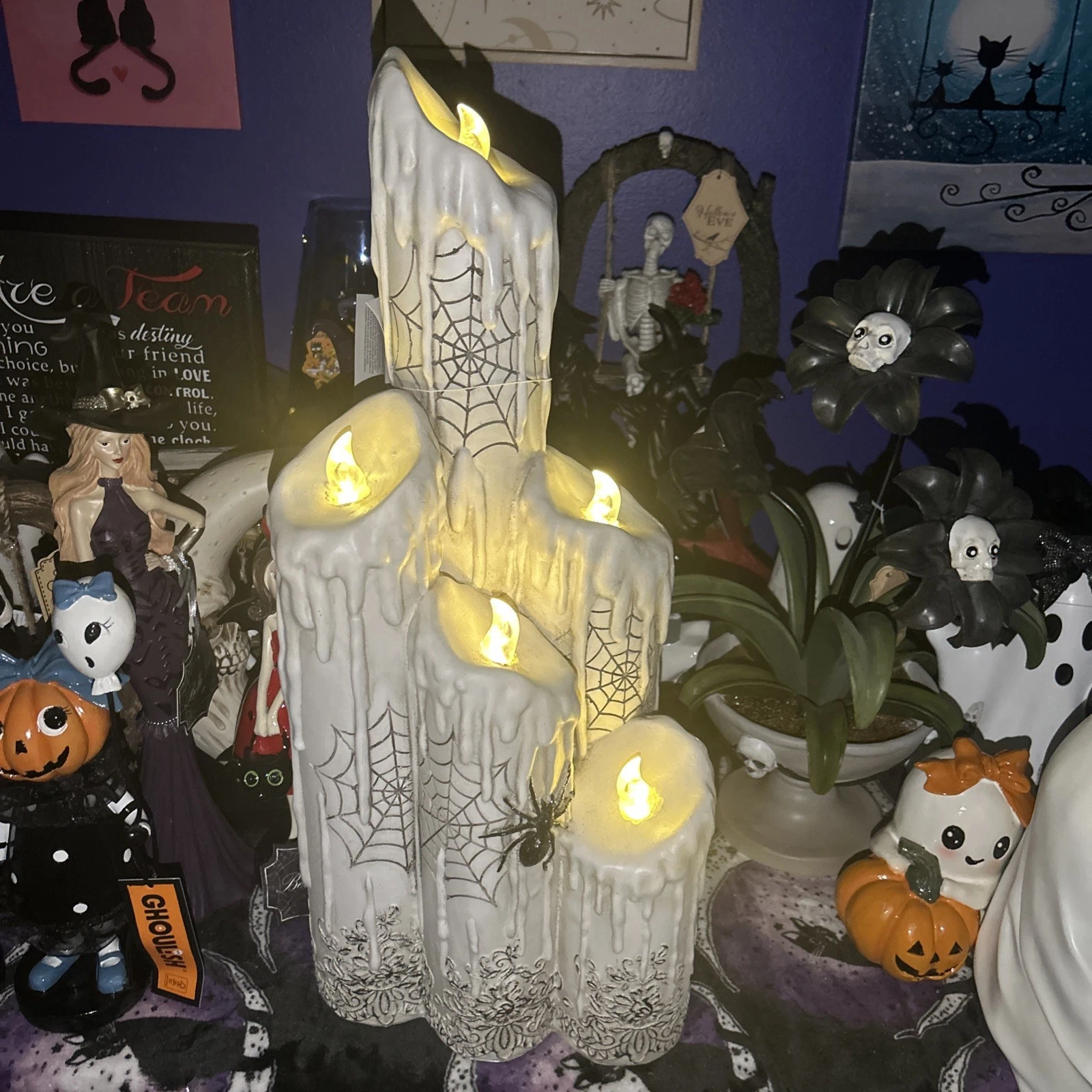Cool Led Lighted Spiderweb Candles Halloween Gothic Decor - product detail image 1