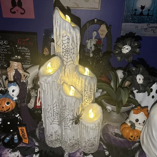 Cool Led Lighted Spiderweb Candles Halloween Gothic Decor - product listing photo
