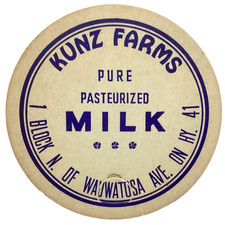 KUNZ FARMS  MILK  HARTFORD  WISCONSIN  WI   3 7/8"   MILK BOTTLE CAPS