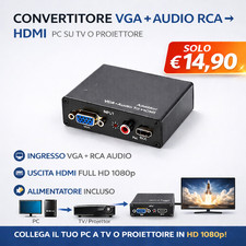 Convertitore VGA a HDMI con Audio RCA L/R Full HD 1080p Attivo ALIMENTATORE 5V