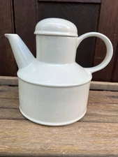 VTG White Ironstone Teapot Coffee Pot Minimalist Industrial Modernist Unmarked