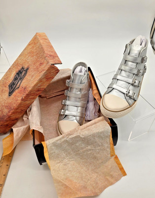 Girls Silver High Top Sneakers EU 36 Vava Metallic Buckle Strap Shoes NIB