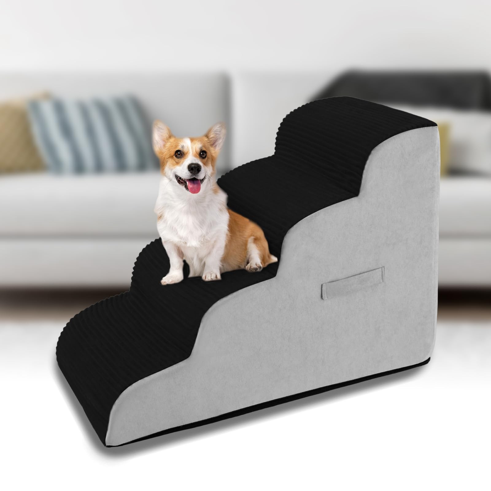 High Density Foam Dog Stairs Non-Slip Extra Wide Deep Pet Steps for Beds and Couches