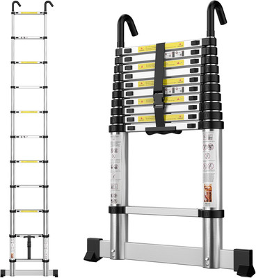 Teleskopleiter 3,2 m/10,5 Fuß Aluminium Verlängerung Loft Leiter mit Stabilisator Ba