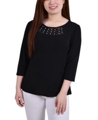 NY Collection Petite 34 Sleeve Crepe Knit T 766965247910  RT $40.0