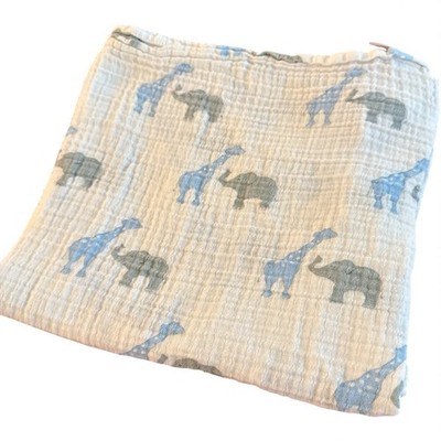 Swaddle Designs Baby Blanket Cotton Muslin Blue Giraffes Gray Elephants-