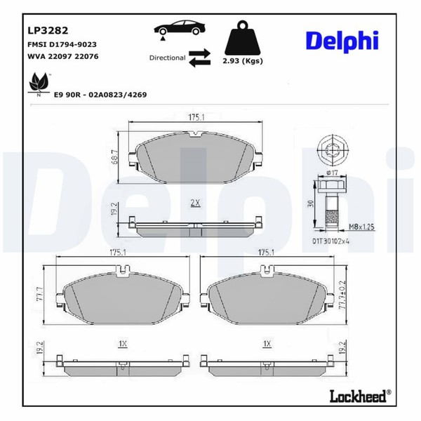 Delphi Bremsbelagsatz Scheibenbremse LP3282 FüR A205 Klasse Mercedes S205 W205-image