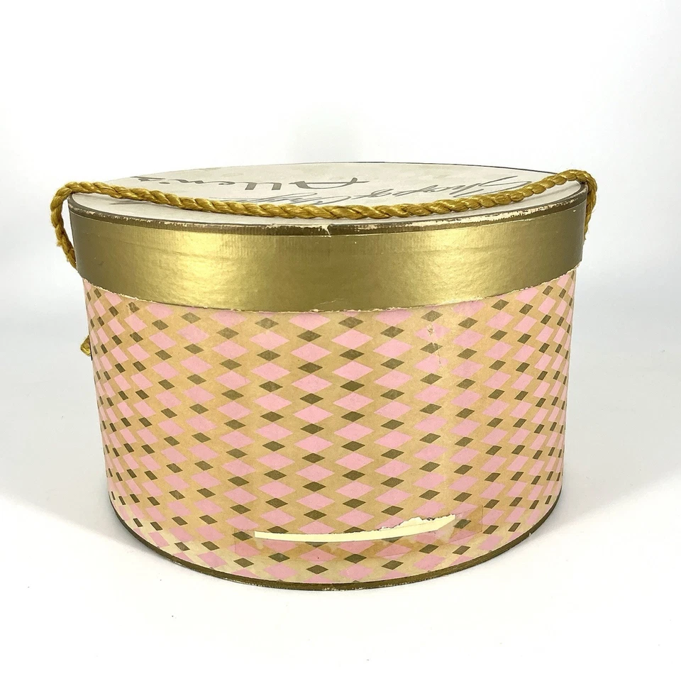 Caja de sombrero Allen’s vintage tienda de originales rosa y dorado Foto 3 de 4